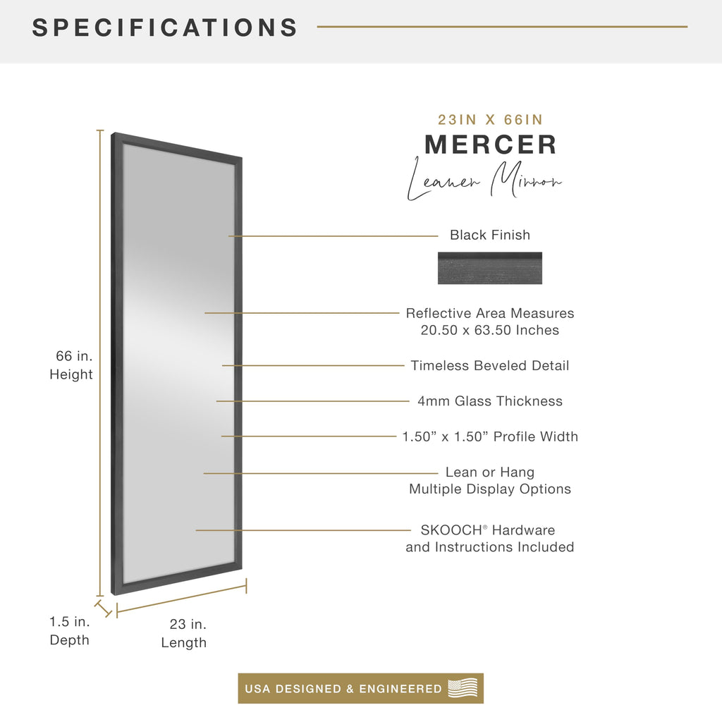 Mercer Leaner Mirror, 23x66, Black