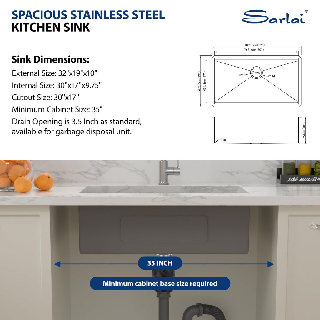 32 Undermount Sink Black Stainless 32" x19" Workstation