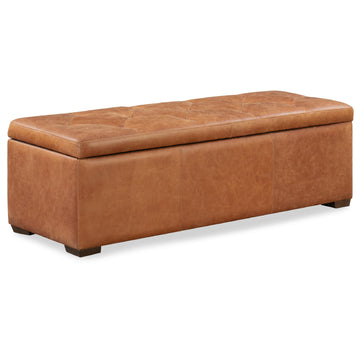 Senja Storage Ottoman - 52" Large with Feather-Down Topper - Full-Grain Leather Upholstered Ottoman Box - Bench or