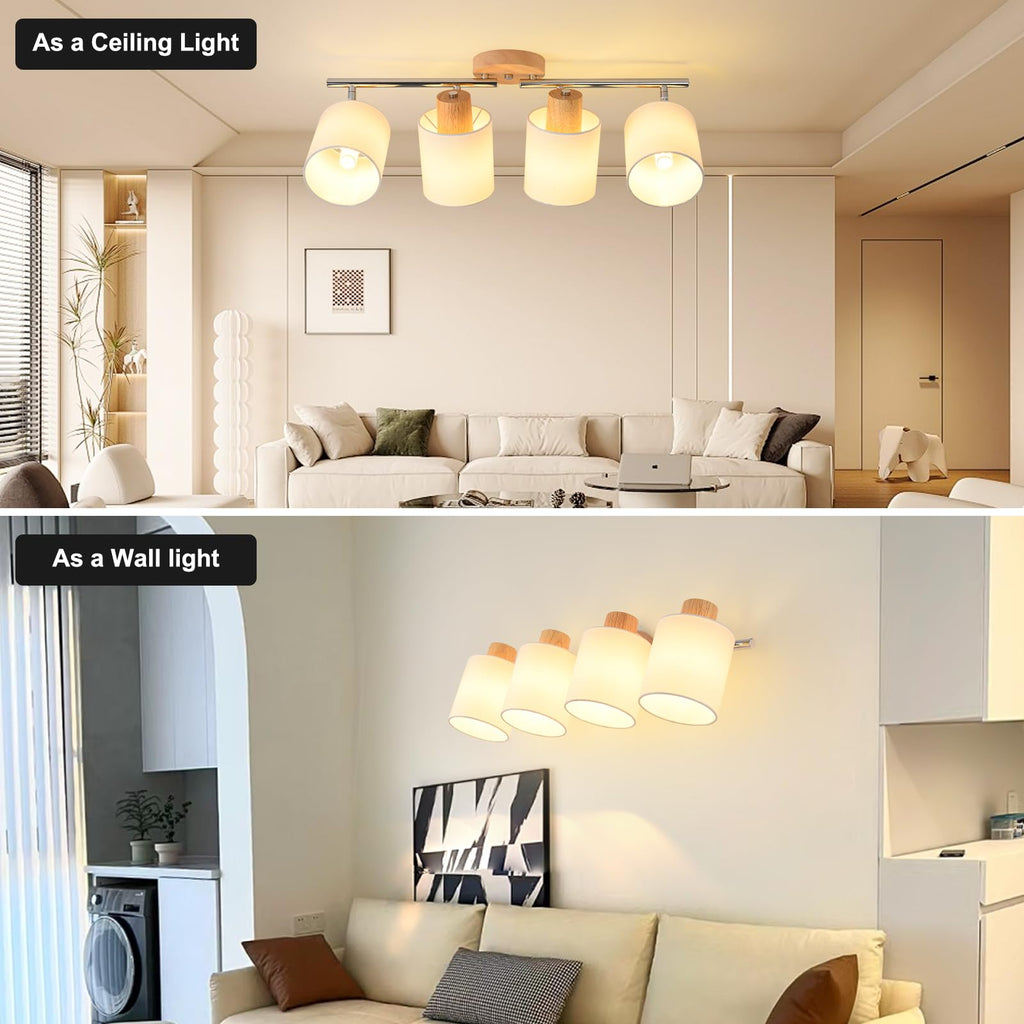 Track Lighting Kit Wooden Ceiling Spotlight Fabric Shades Rotatable