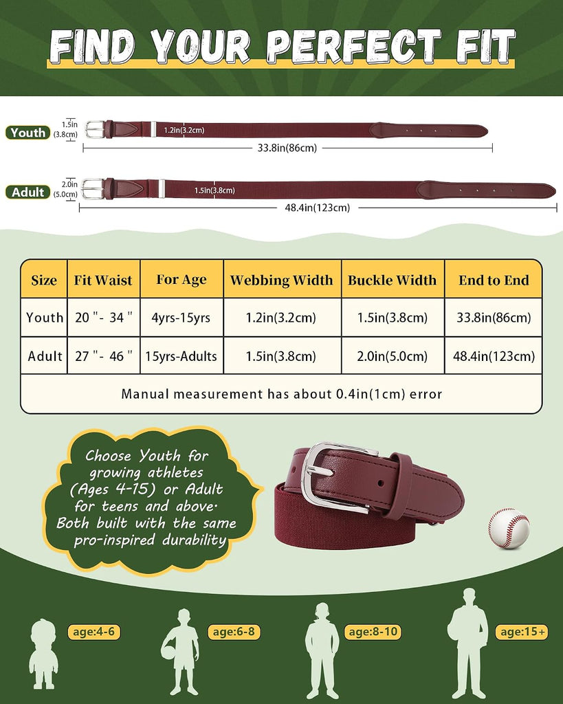 Youth Baseball Belt for Kids - Elastic Softball Belt for Girls