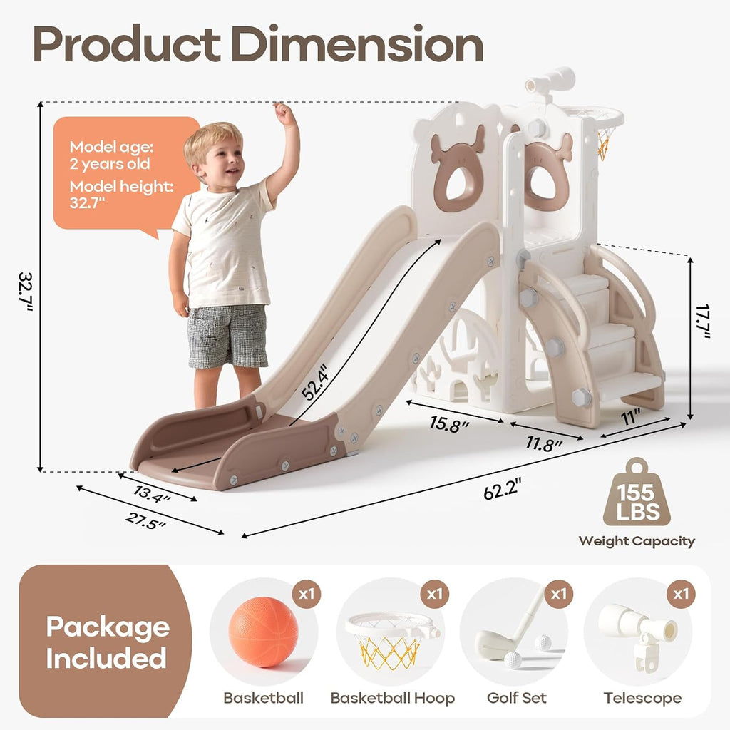 7 in 1 Toddler Slide, Kids Slide for Toddlers1-3,Beige & Rosy Brown