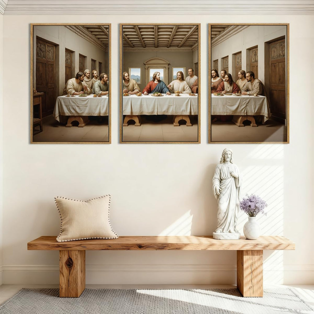 The Last Supper Canvas Wall Art Framed Christian Wall Decor 24x36 Inch Framed Jesus Religious Painting Modern Bible