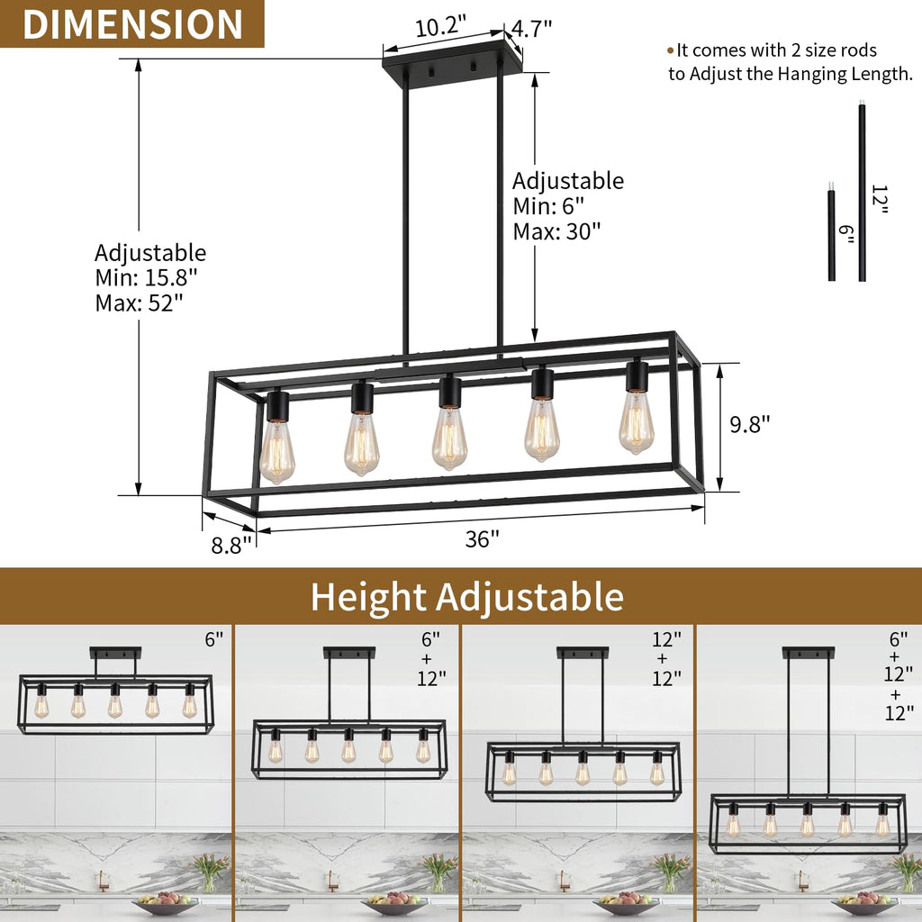 Dining Room Light Fixture,Black Farmhouse Kitchen Island Lighting,Rustic Pendant Light Over Table