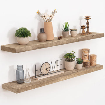 Floating Shelves Reclaimed Barnwood, 8" Deep Solid Wood Floating Shelf Wall Hanging Shelves with Invisible Heavy-Duty
