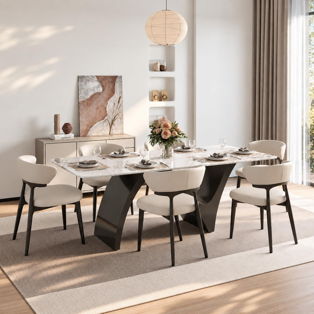 86" Modern Rectangular Dining Table for 8-10, Glossy Sintered Stone Top