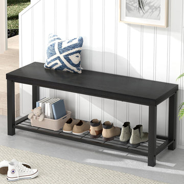 Entryway Bench, Modern Wood and Metal Storage Bench Front Door Entrance, Industrial Indoor Shoe Rack Bench Seat