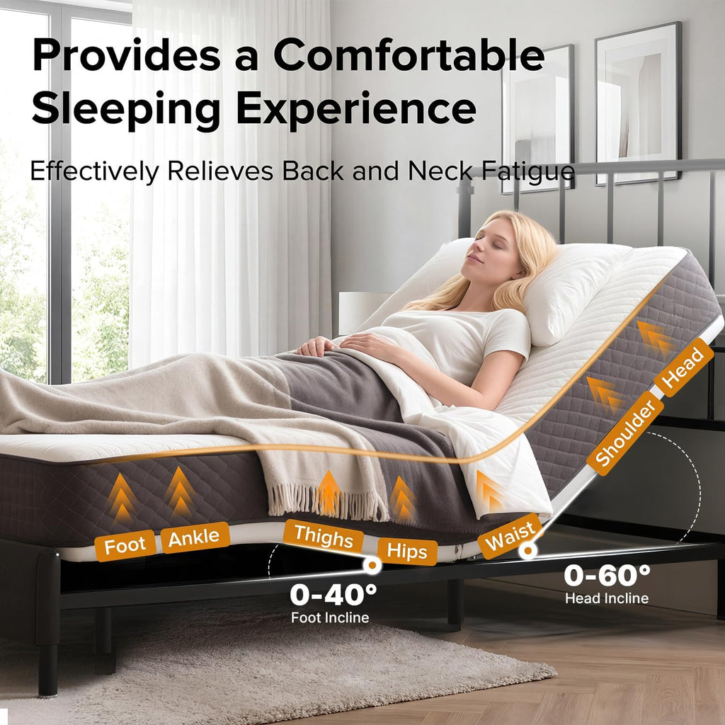 Adjustable Bed Frame Queen Size for Seniors (Grey, Easy Assembly)