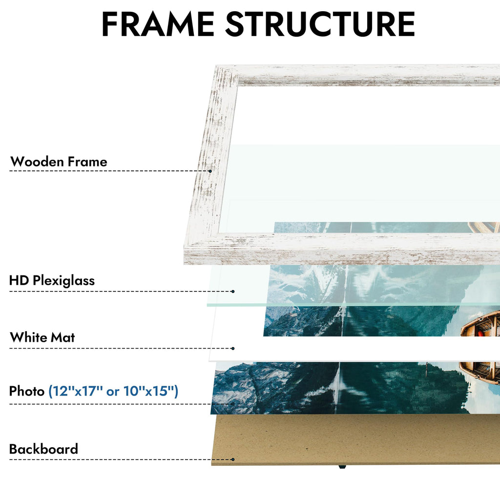 12x17 Picture Frame, Distressed White Wood Style, 10x15 Mat, 1 Pack