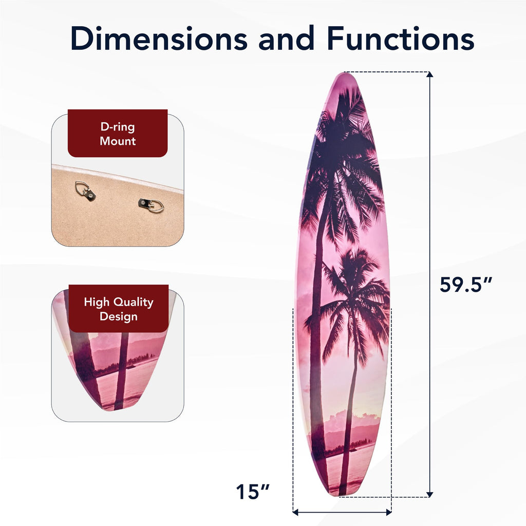 60" Vice City Surfboard Decor - Palm Tree Sunset Wall
