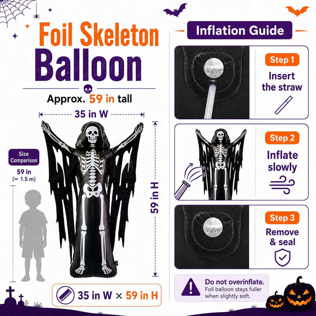 Halloween Balloon Arch Kit, Skeleton Foil Balloon, 119 Pcs