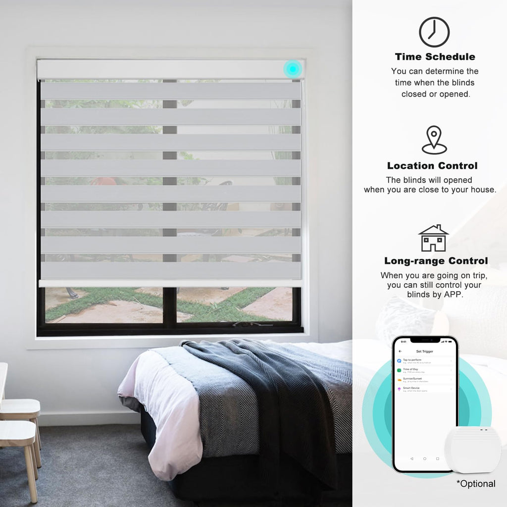 Smart Zebra Blinds Motorized Shades Remote Control for Indoor Windows, Custom Size Electric Solar Panel Power