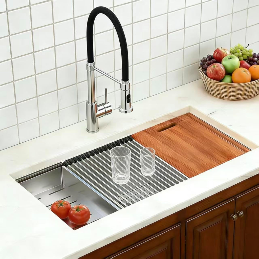 32-Inch Undermount Workstation 16 Gauge Single Bowl Stainless Steel Kitchen Sink with Accessories, 32x19x10 Inch