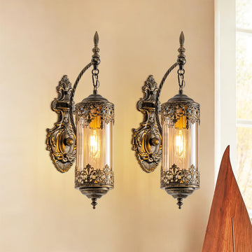Antique Gothic Amber Glass Wall Sconce, 2-Pack
