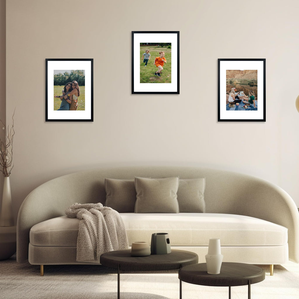 12x16 Picture Frame Black 3 Pcs in 1 set 12x16 Frame can Display 8.5x11 inch Picture with Mat or 12x16 inch Picture