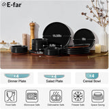 12-Piece Stoneware Plates and Bowls Sets, Dinnerware Sets for 4, Ceramic Dishware Dishes Set with Terracotta Base