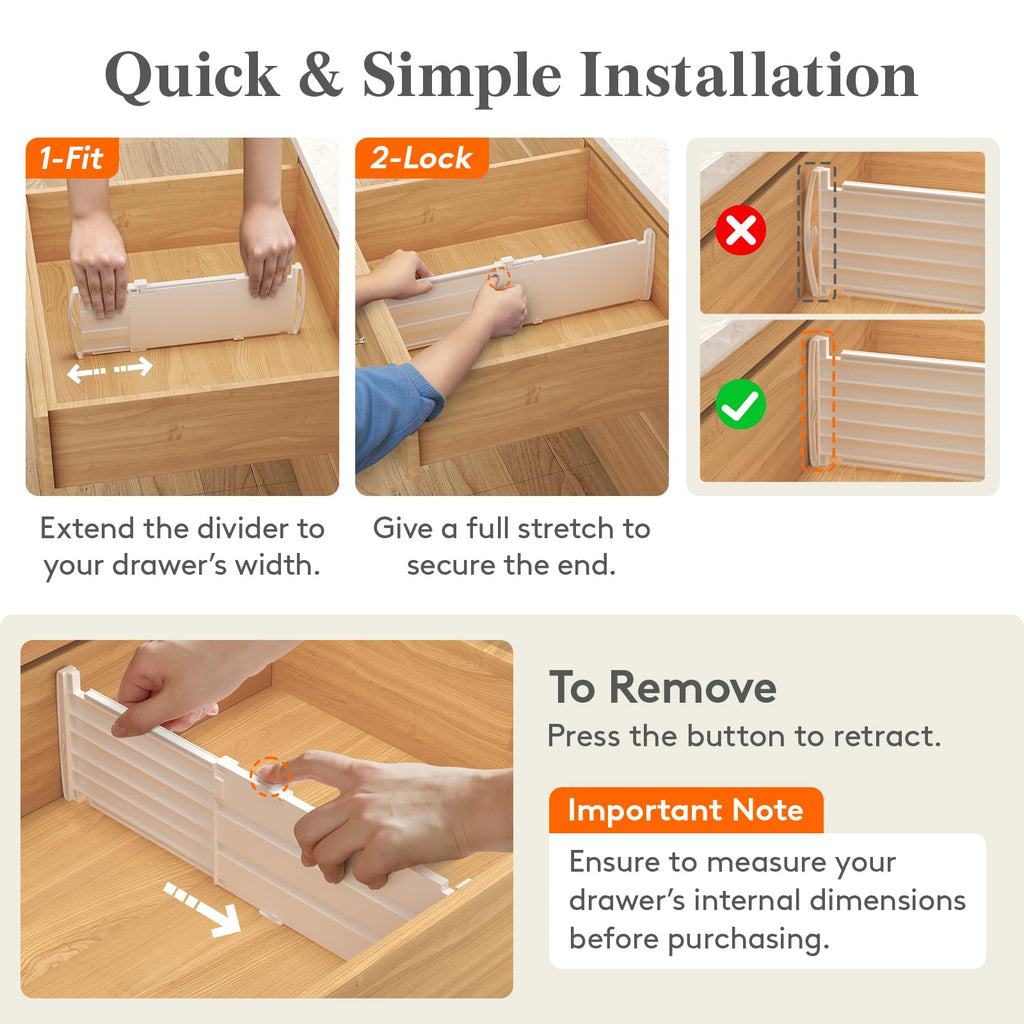 5" Tall Drawer Dividers, Adjustable Deep Drawer Organizer Clothes