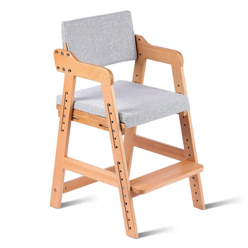 Wooden High Chair for Toddlers to Teens Adjustable Kids Learning Chair with Steps, Child Seats with Removable Cushion