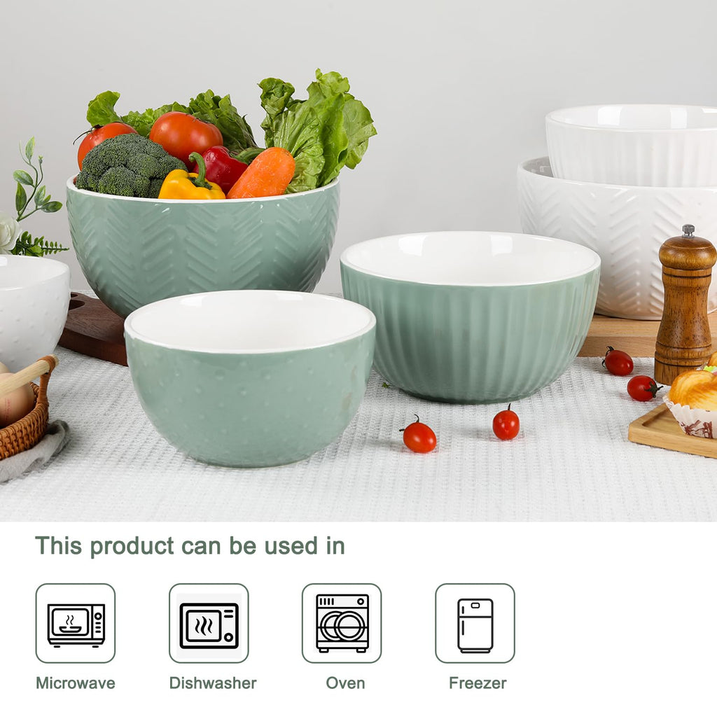 Ceramic Nesting Mixing Bowls, Set of 3 Avocado Green