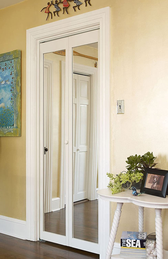 Pinecroft Traditional Mirror Interior Bifold Solid Pine Wood Door, 30" x 80", Unfinished Pine