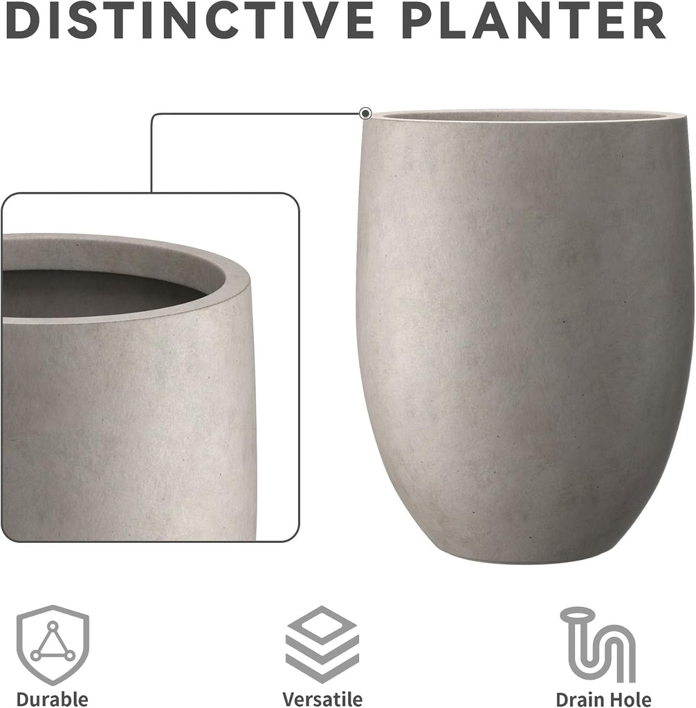 Weathered Concrete Planter 21.7" Tall All-Weather Round Large Pot | Handcrafted Cement Bullet, Anti-Frost & UV