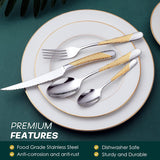 Hammered Silver Gold Silverware Set, 24-Piece 18/10 Stainless Steel Flatware Set, Service of 6