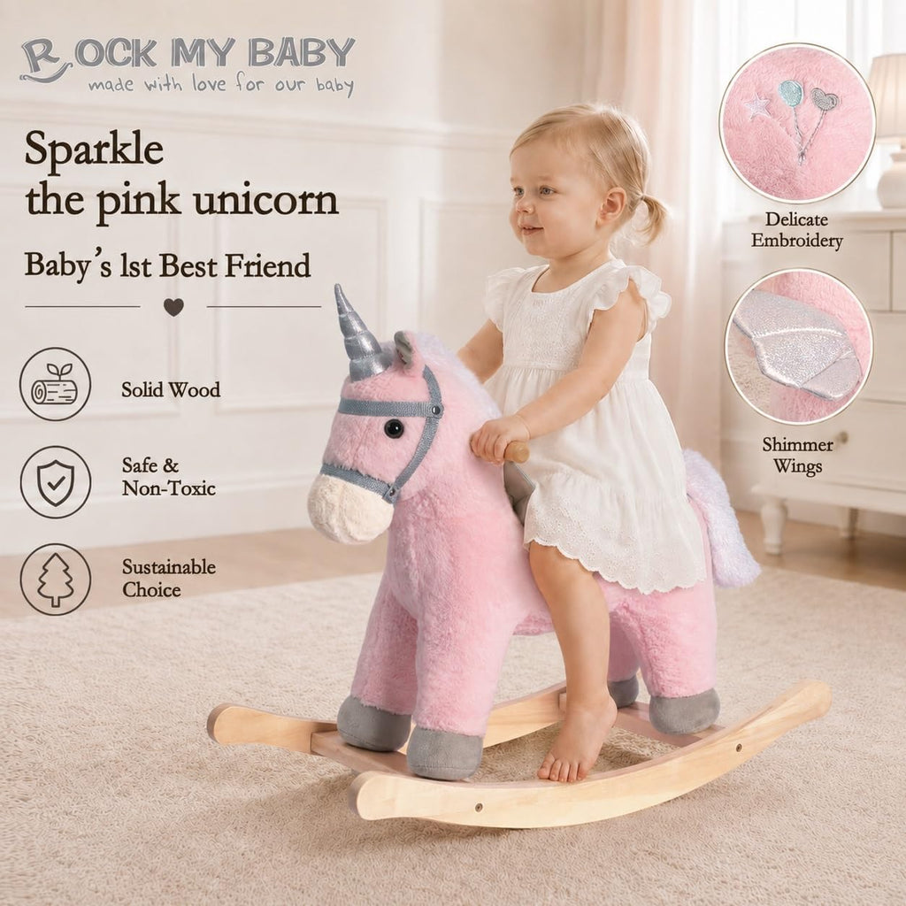 My Baby Rocking Horse, Rocking Animal with Realistic Sound, Stuffed Rocker for Toddlers 18M+, Soft Filling Ride on