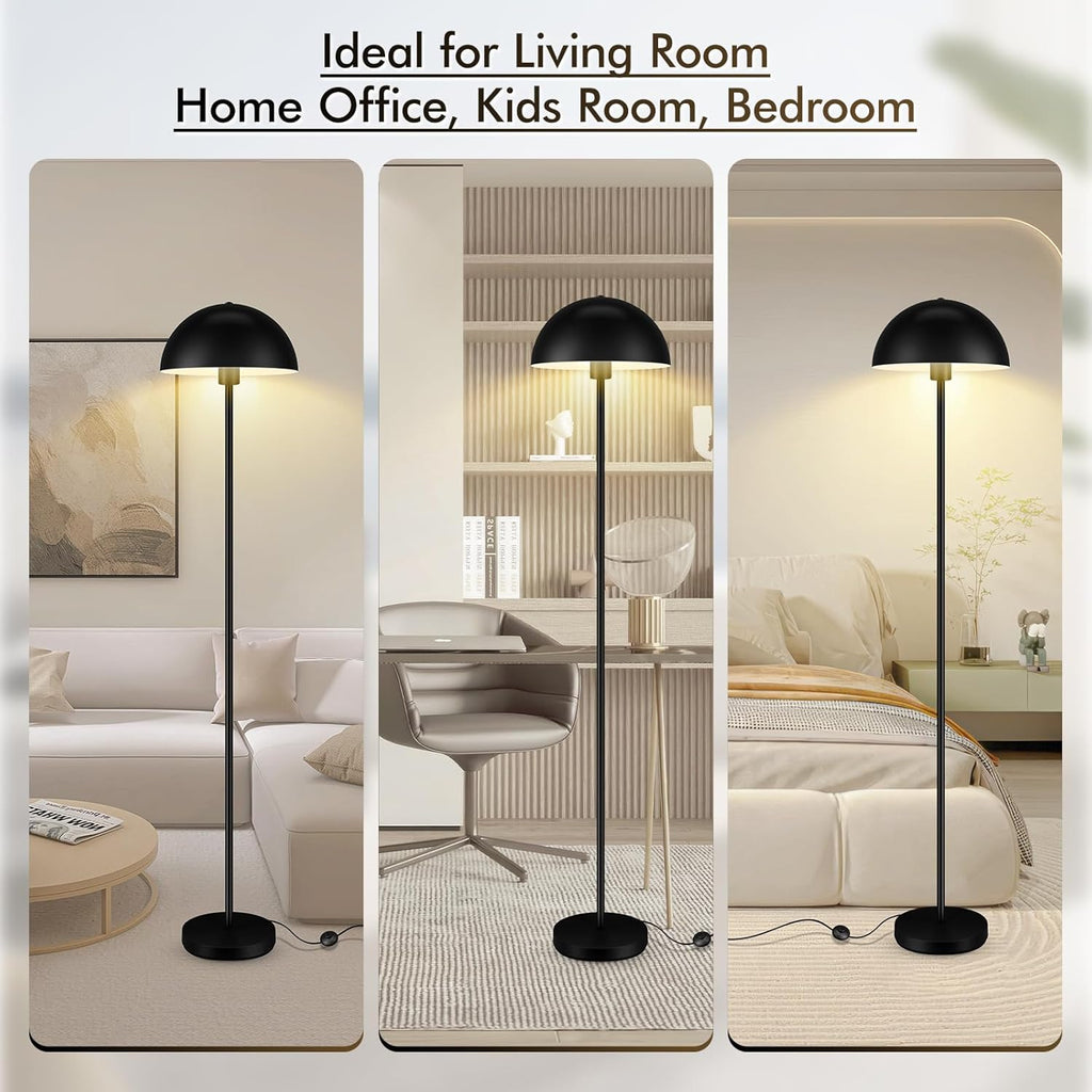 Floor Lamp, Industrial Black Floor Lamps, 65.6in Standing Lamp, Retro Mushroom Dome Shade, Whole Metal, E26 Socket