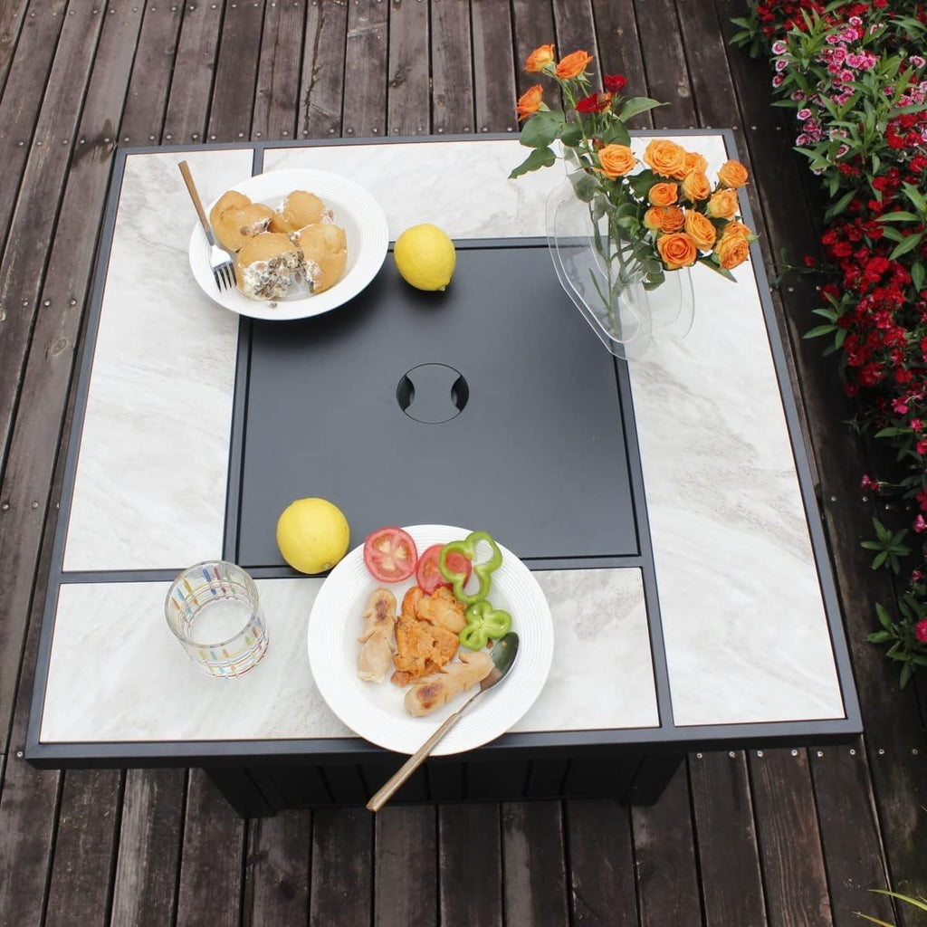 30" Propane Fire Pit with Real Ceramic Tabletop, 50000 BTU Gas Firepit Table with Lid & Glass Rock, Outdoor Fire Pit for Dining or Party, Firepit for - Image 2
