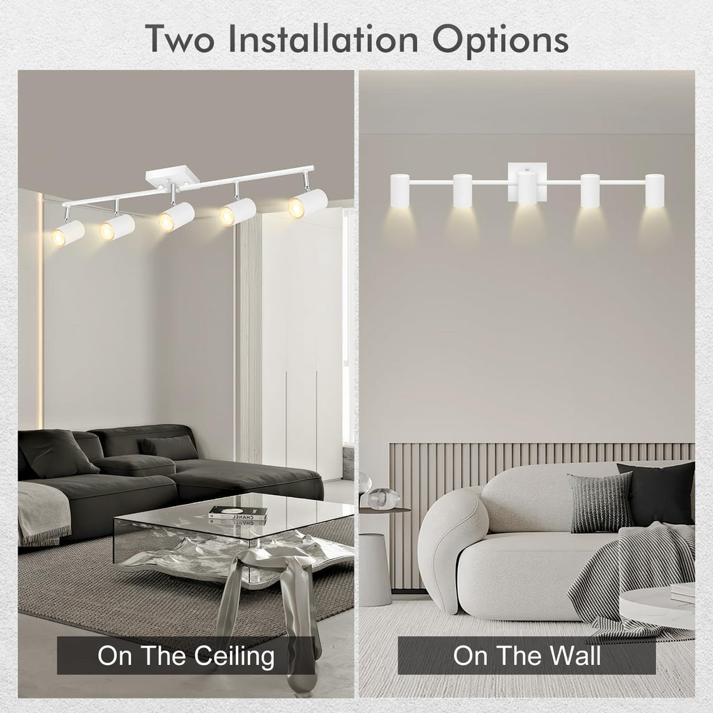 5 Light Track Lighting Fixtures Ceiling, Matte White Kichen Track Lighting, Rotatable Light Heads, Adjustable Modern