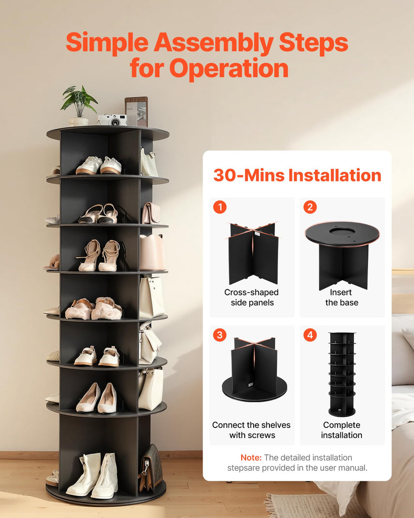 7 Tiers Rotating Shoe Rack Tower, 360° Spinning Shoe Rack, Revolving Storage Round Carousel Display, Freestanding