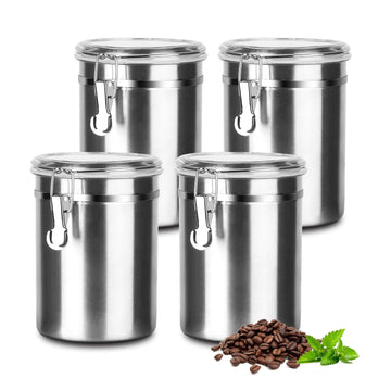 Coffee Canister 4 Pcs Stainless Steel Food Container with Clear Lids Airtight Container Stackable Canisters Kitchen