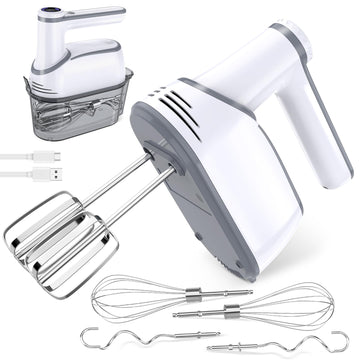 Cordless Hand Mixer Electric, 12-Speed with Storage Case, White