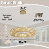 Dia 24" Modern Crystal Chandelier Gold Ring Chandelier Adjustable Height Luxury Crystal Pendant Ceiling Light Fixture for Dining Living Room Bedroom A122-B0CJ5566GX