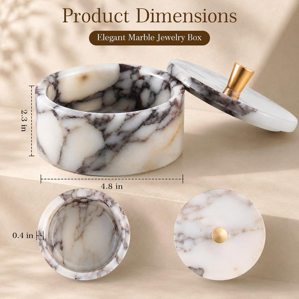 Calacatta Viola Marble Jewelry Box, Round Natural Stone Jewelry Jar with Lid, Small Trinket Box, Decorative Storage
