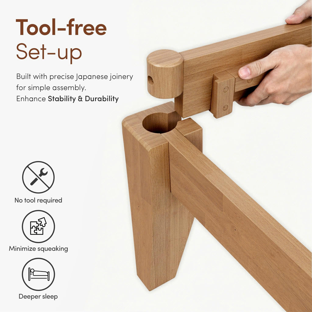 Thor Japanese Joinery Bed Frame King, Solid Wood (Light Brown)
