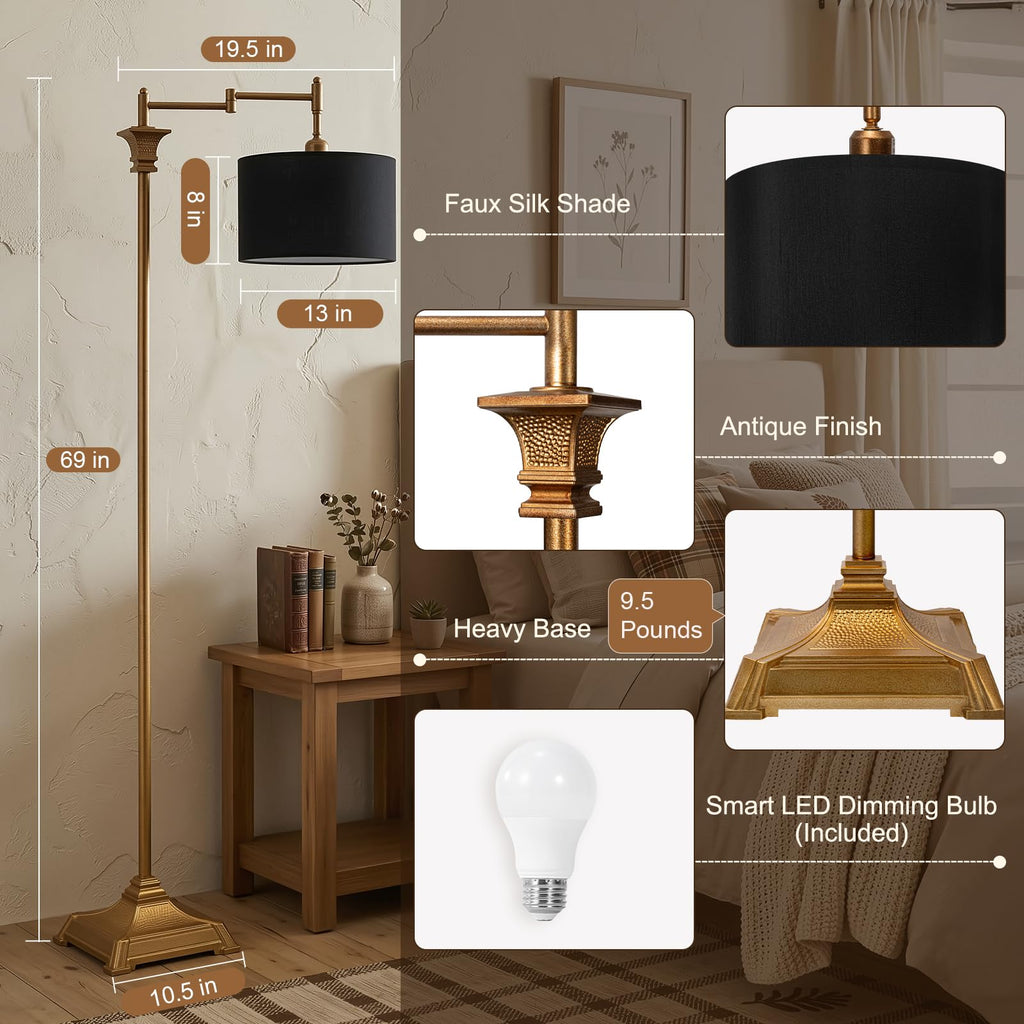68" Floor Lamp with Remote Bedroom, Antique Gold