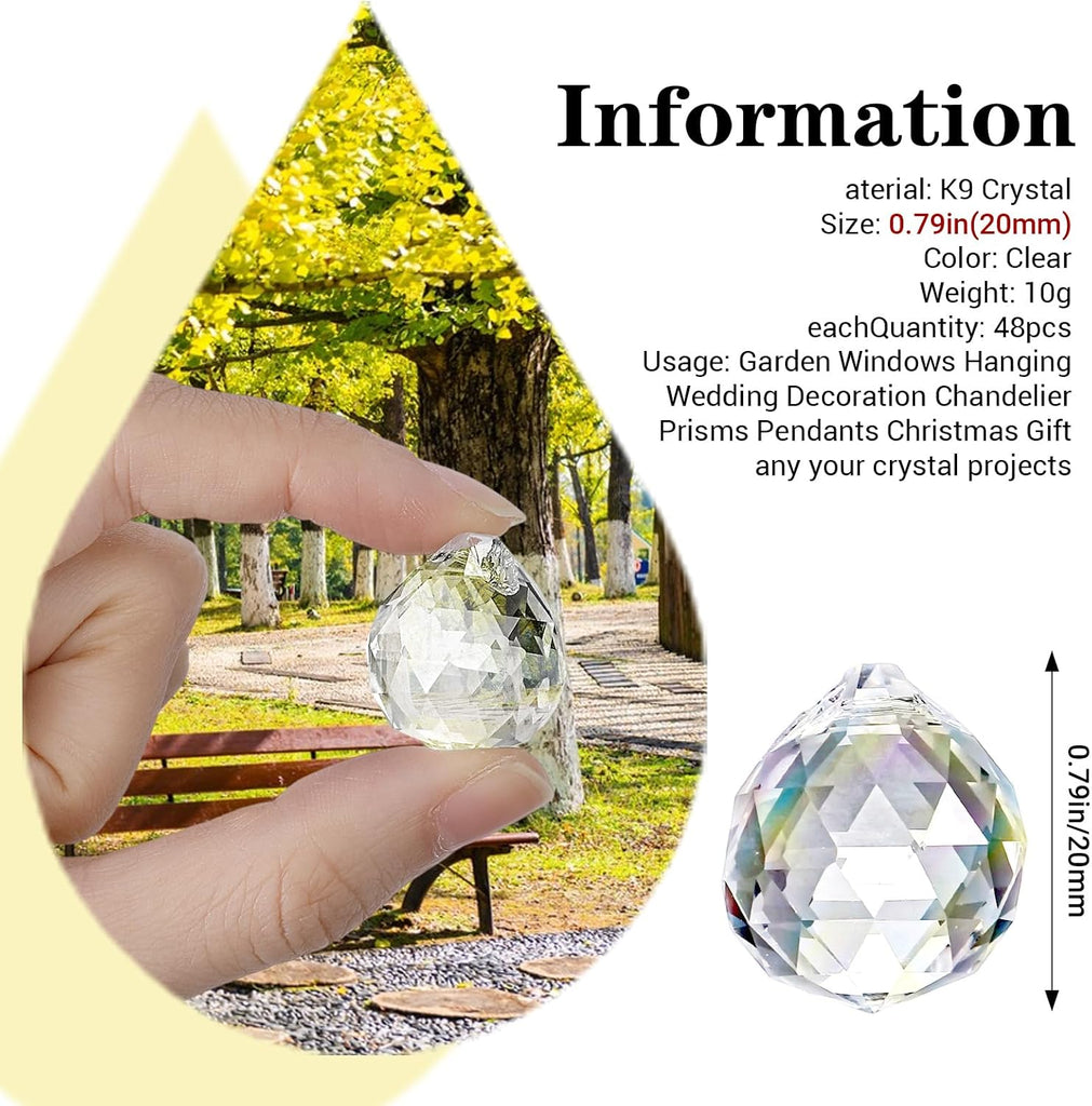 48 Pcs Clear Crystal Ball Prism 20mm Chandeliers Prism Sun Shine Catcher Christmas Crystal Ornaments Rainbow Pendants
