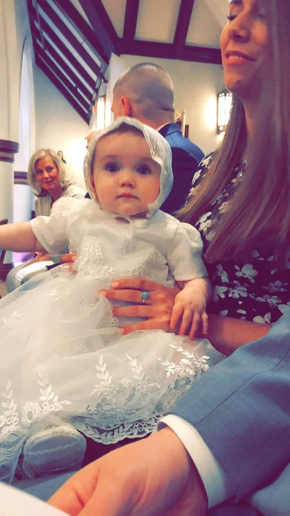 Baby-Girls Satin Christening Baptism Floral Embroidered Dress Gown Outfit