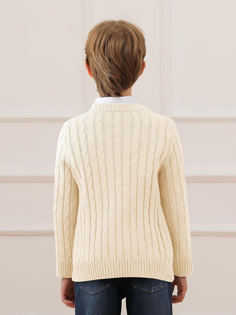 Boys Cable Knit Sweaters Kids Chunky Pullover Tops