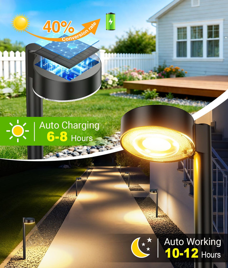 8 Pack Solar Pathway Lights Outdoor, Solar Powered Landscape Path Light with Larger LED Lens, Brighter Up to 12 Hrs