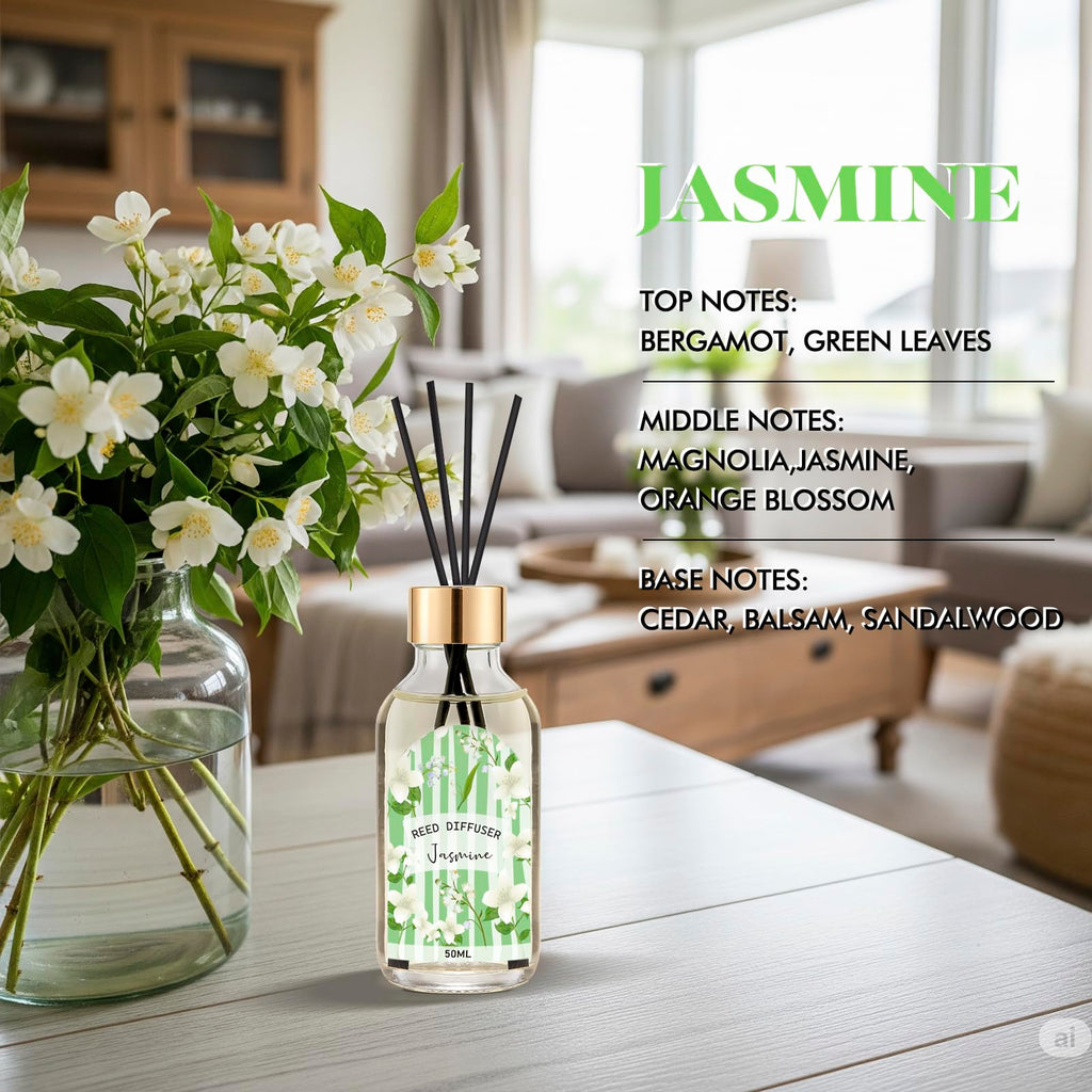 Reed Diffuser of 3 Pack, Linen Eucalyptus Jasmine Oil Diffuser Set with 15 Sticks, Bathroom Air Freshener