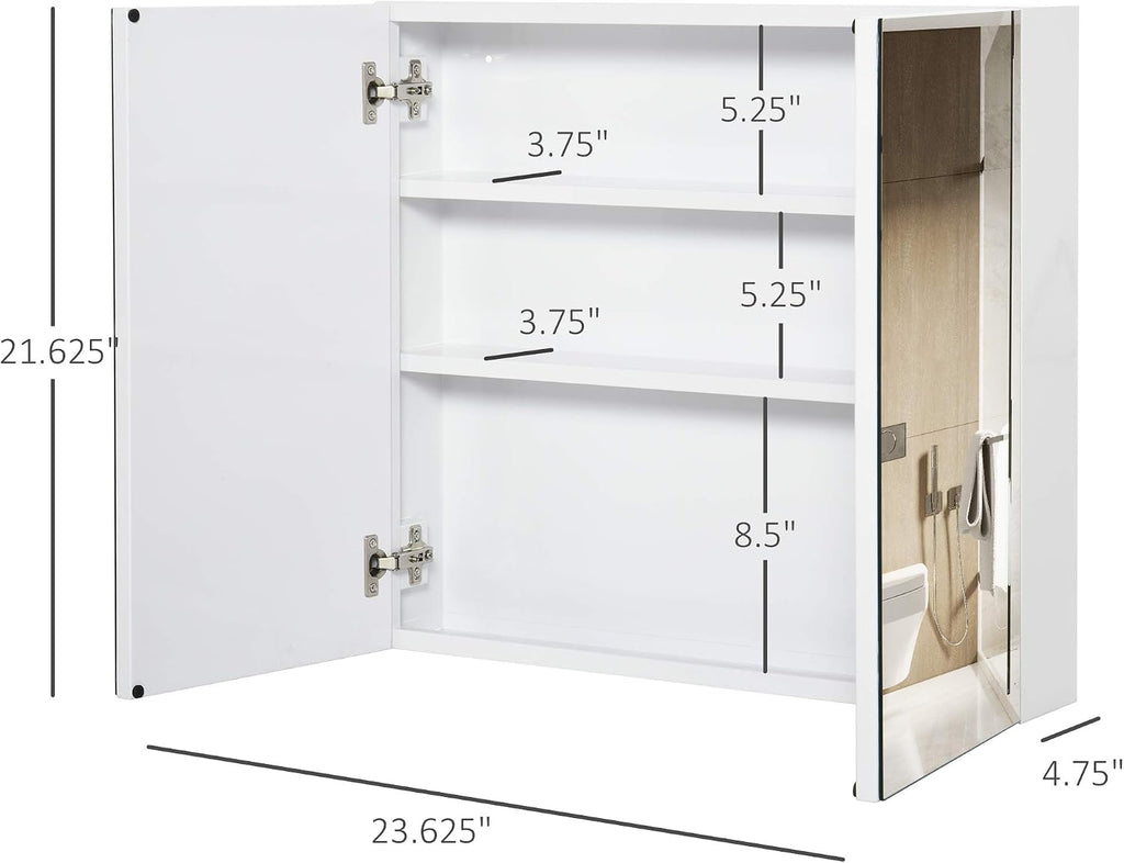 Bathroom Mirrored Cabinet Steel Frame Double Doors 24"x22" White | Medicine Cabinet, Wall-Mounted Storage Organizer