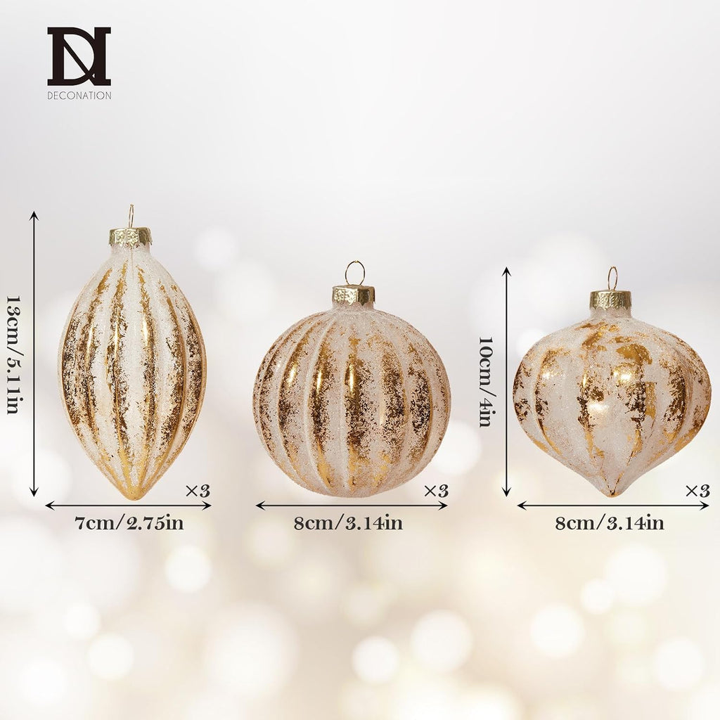 Gold Glass Christmas Ornaments, Hanging Ball Ornament Set