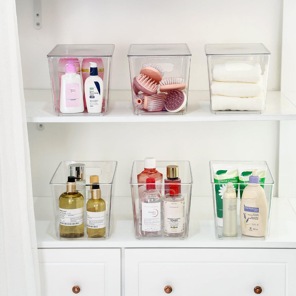 8 Pack Clear Stackable Storage Bins with Lids and Handles, XLarge