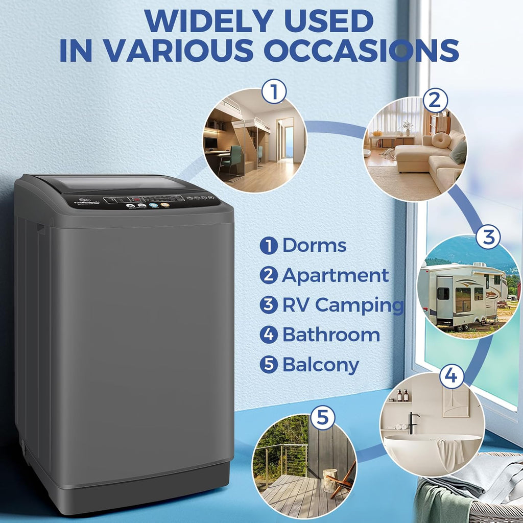 Portable Washing Machine, 20Lbs Capacity Portable Washer Machine, 2.8Cu.ft Washer and Dryer Combo with 10 Programs 8