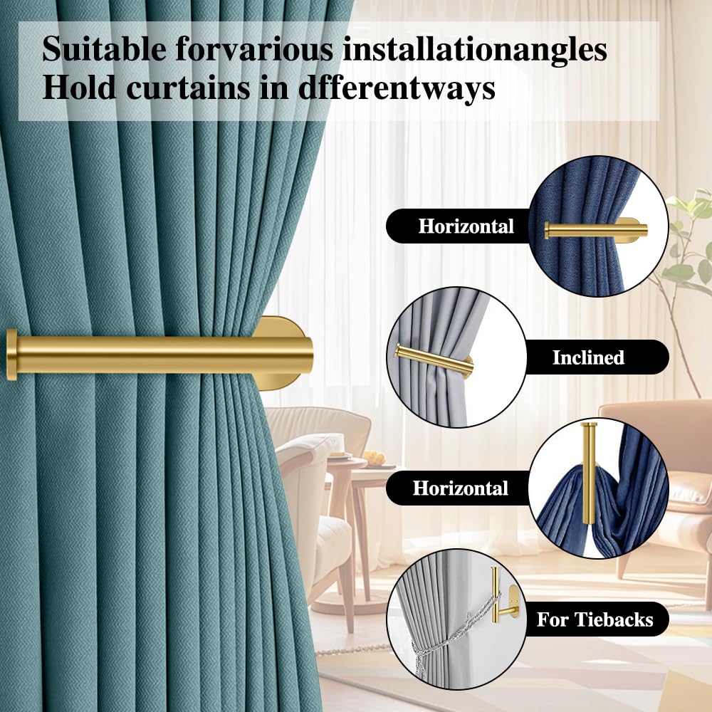 Gold Curtain Tiebacks Adhesive and Screw-in Curtain Holdbacks - 4pcs