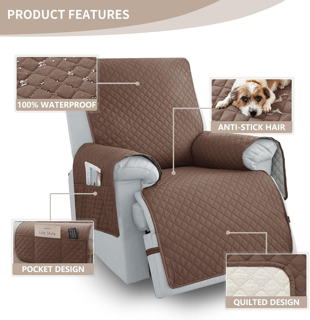 100% Waterproof Recliner Chair Covers 23.6", Non-Slip Recliner Cover for Chair with Pocket Washable Recliner Covers