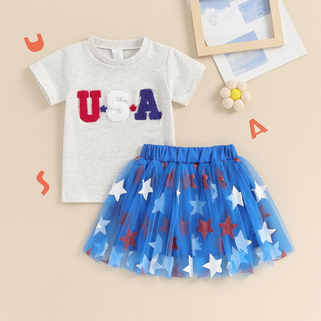 4th Fourth of July Toddler Baby Girl Outfits Ameircan Flag TShirt Tulle Skirts Dress 12 18 Month Girls