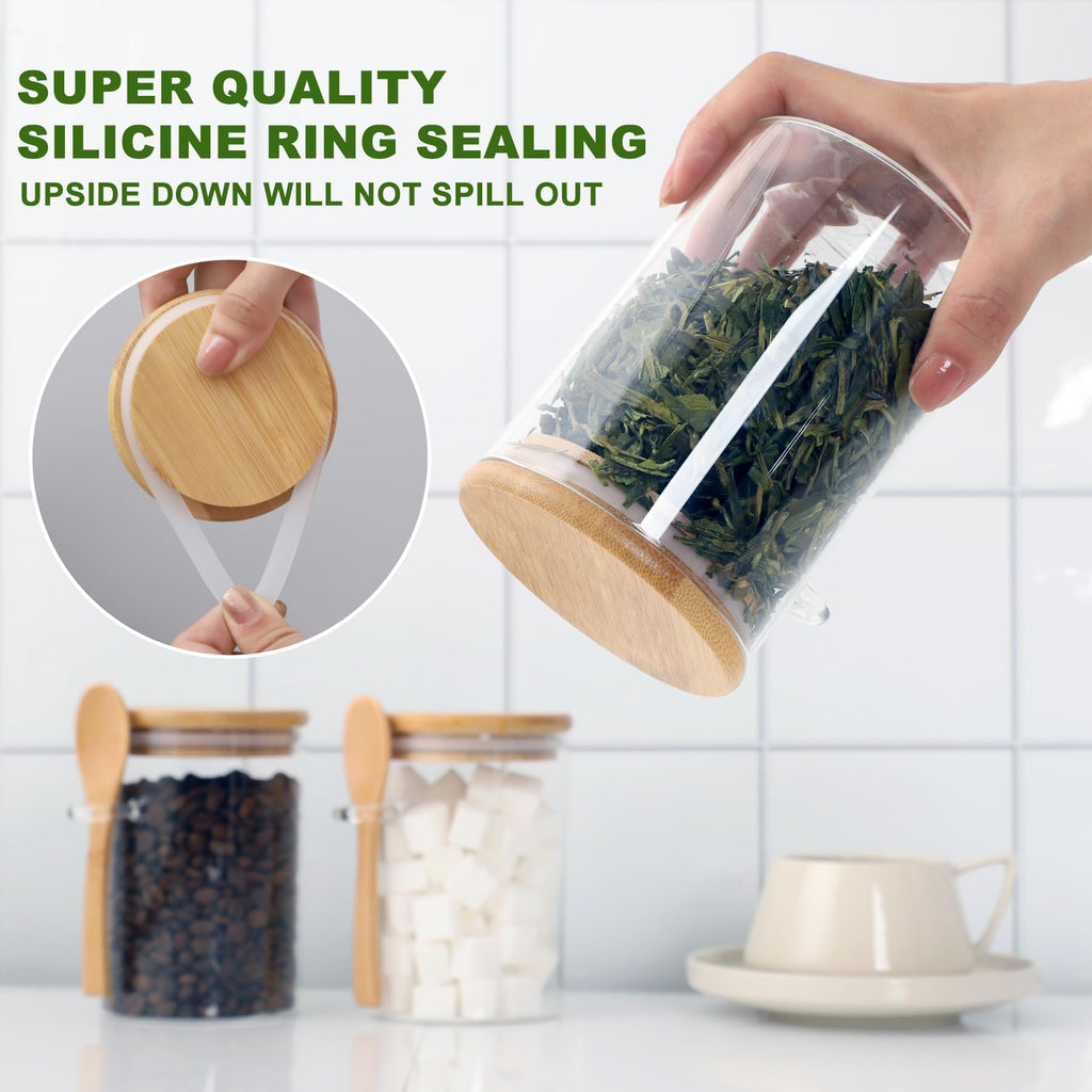 Sugar Jar Bath Salt Container - 17 oz Glass Jar with Bamboo Lid and Spoon, Sugar Cube Holder and Canister for